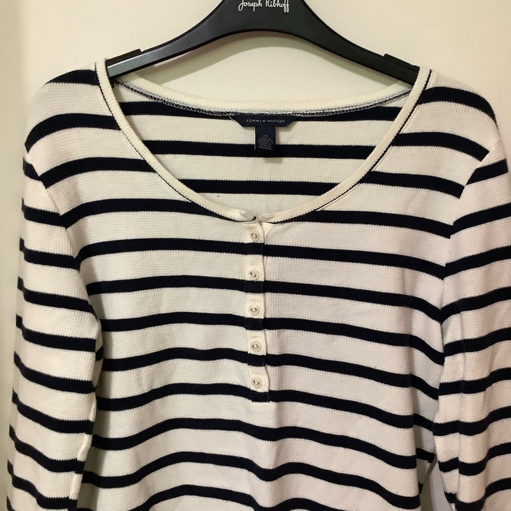 TOMMY HILFIGER Striped Navy & White Top - Picture 2 of 5